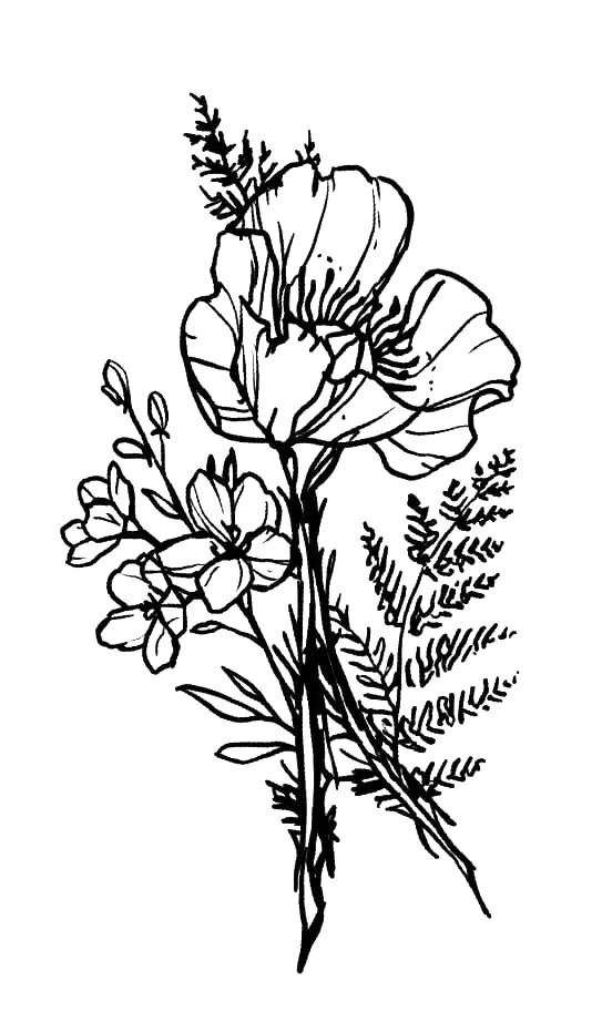 Line-Art-Zeichnung: Blumenstrauss